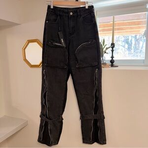Fashion Nova Black Cargo Jeans with Zipper Detail